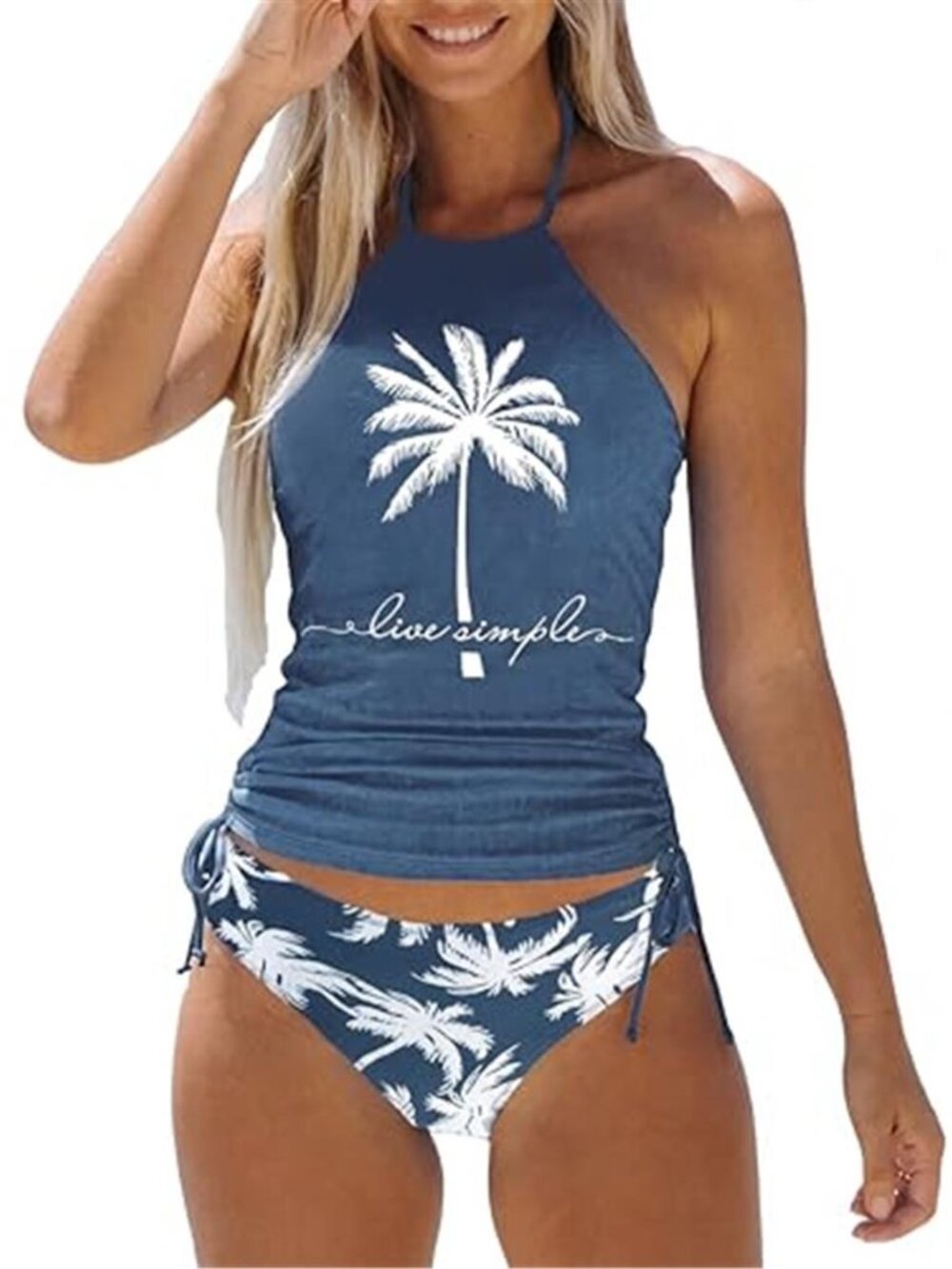 Womens Cow Skull Leopard Tankini Two Piece Swimsuit Drawstring Bathing Suit